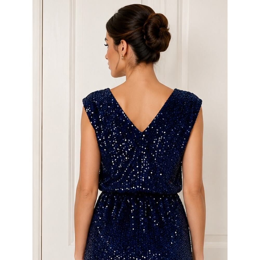 NWT Maggy London Sequined Blouson Navy Blue Dress - Picture 15 of 15